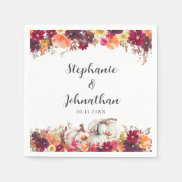 Elegant Fall Floral Pumpkin Wedding Napkin