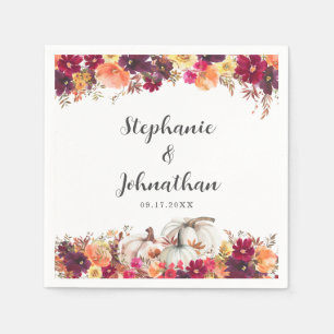 Elegant Fall Floral Pumpkin Wedding Napkin