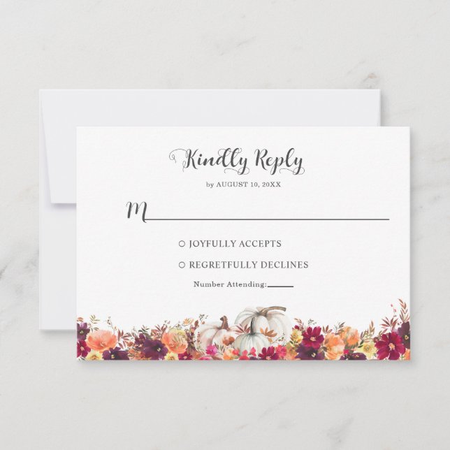 Elegant Fall Floral Pumpkin Wedding RSVP (Front)