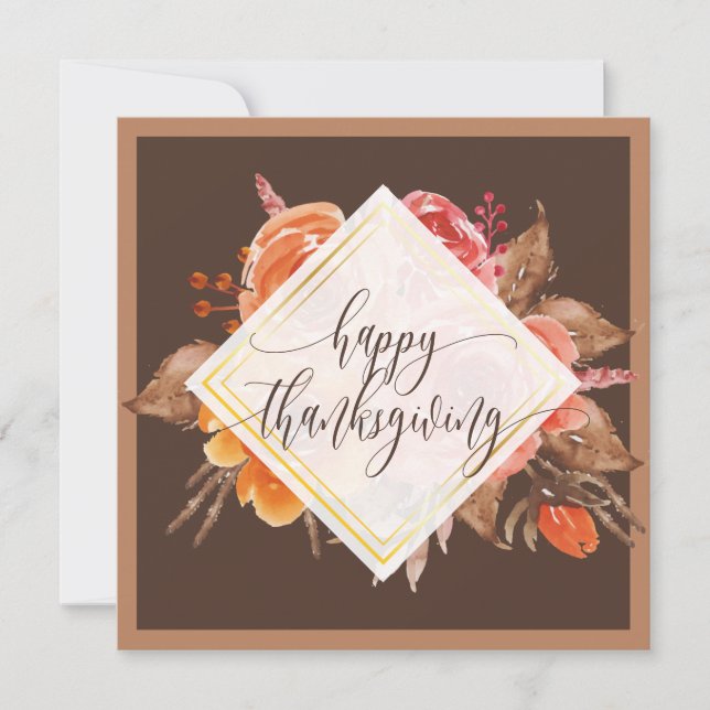 Elegant Fall Floral Script Happy Thanksgiving Card (Front)