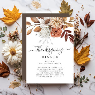 Elegant Fall Floral Thanksgiving Dinner Invitation