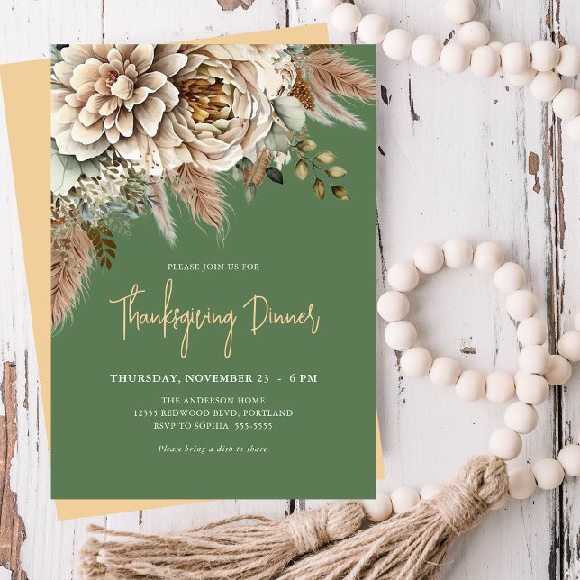  Elegant Fall Floral Thanksgiving Dinner Invitation (Creator Uploaded)