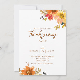 Elegant Fall Floral Thanksgiving Party  Invitation