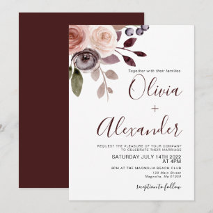 Elegant Fall Floral Watercolor Wedding Invitation