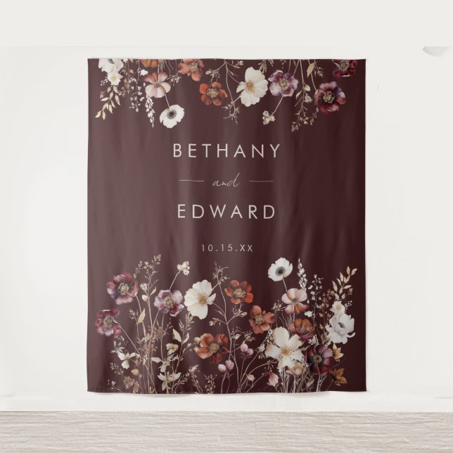 Elegant Fall Floral Wedding Backdrop Tapestry (Front)