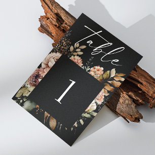 Elegant Fall Floral Wedding   Black Boho Romantic Table Number