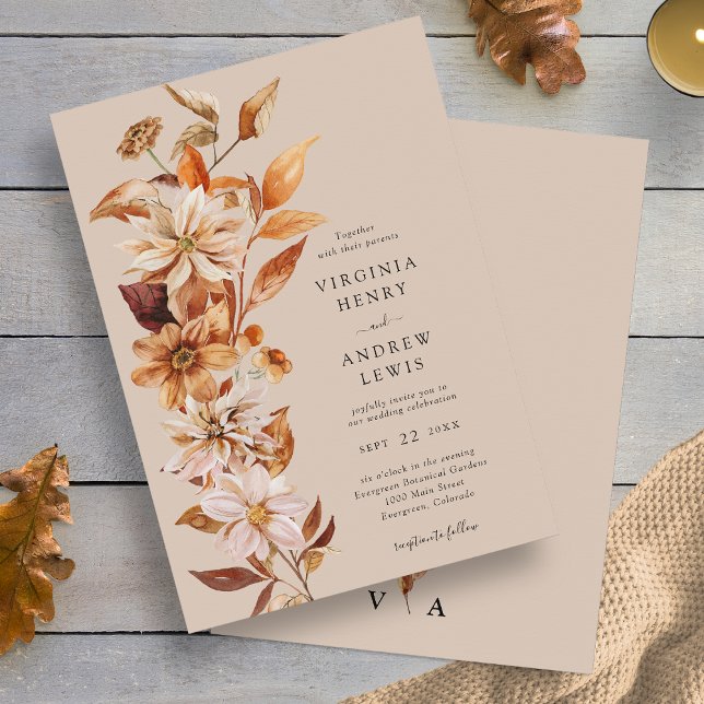 Elegant Fall Floral Wedding Invitation (Elegant Fall Leaves Floral Wedding Invitation Monogrammed by Painted Paperie
)