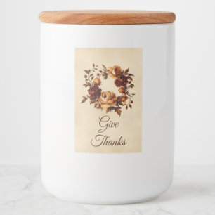 Elegant Fall Floral Wreath Give Thanks Food Label