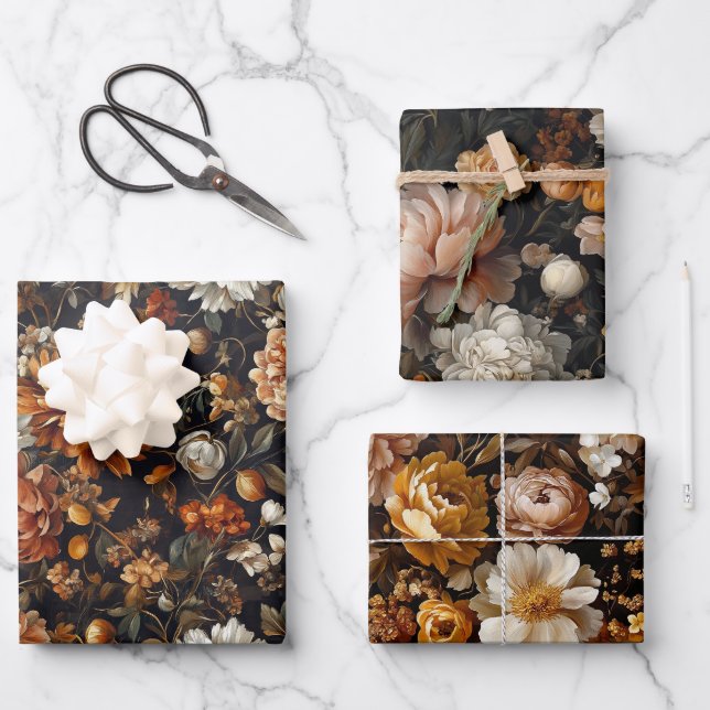 Elegant Fall Flowers Autumn Botanicals Wrapping Paper Sheet (Front)