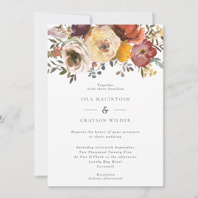Elegant Fall Flowers Wedding Invitation (Front)