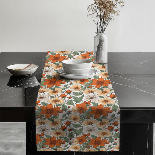 Elegant Fall Foliage and Floral Table Accent Long Table Runner