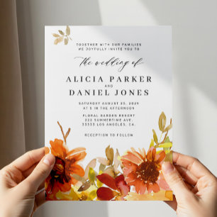 Elegant fall garden watercolor floral wedding invitation