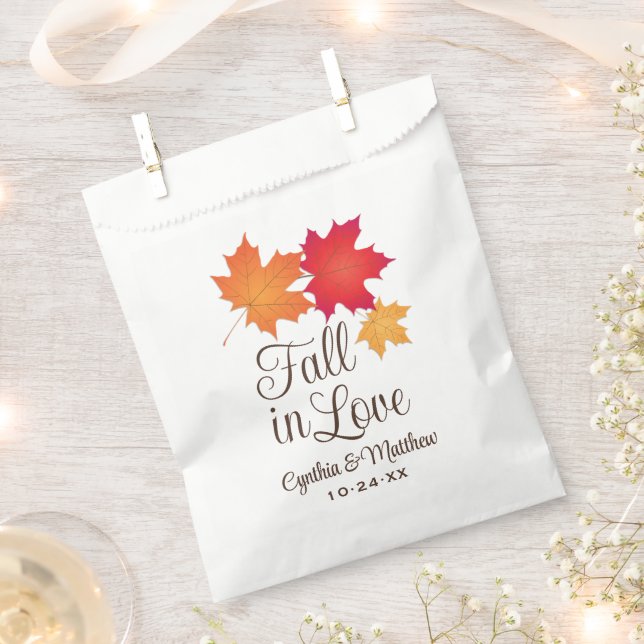 Elegant Fall in Love Autumn Leaves Wedding Favour Bag (Clipped)