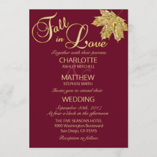 Elegant FALL in Love Burgundy Marsala Wedding Invitation