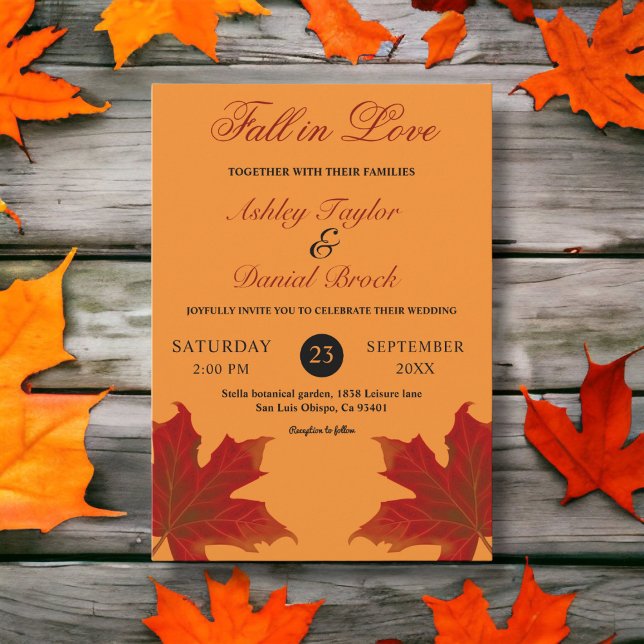 Elegant Fall in Love Burnt Orange Fall Wedding Invitation (Creator Uploaded)