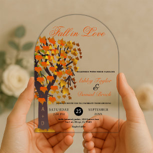 Elegant Fall in Love Carved Tree Romantic Wedding Acrylic Invitations