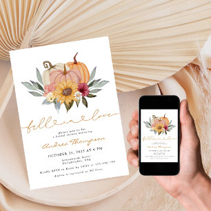 Elegant Fall in Love Floral Pumpkin Bridal Shower Invitation