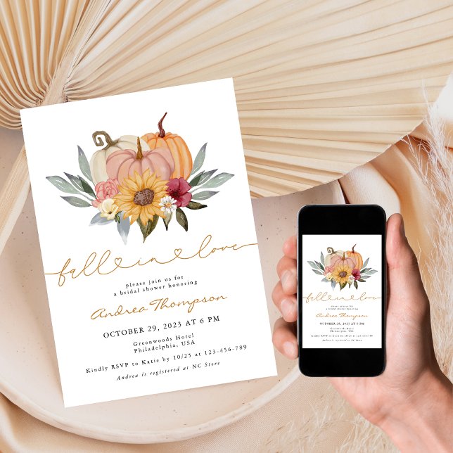 Elegant Fall in Love Floral Pumpkin Bridal Shower Invitation (Creator Uploaded)