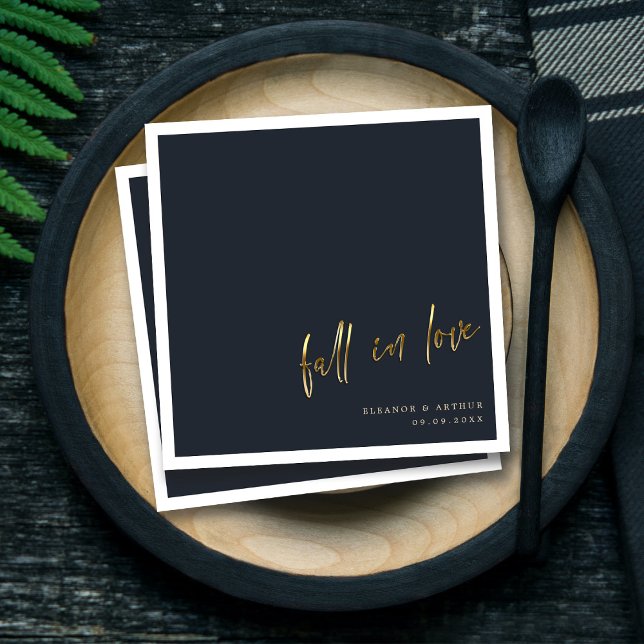Elegant Fall in Love | Gold Script Wedding Napkin (Elegant Gold Script_ Modern Love - Wedding Décor Napkins)