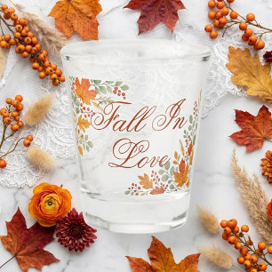 Elegant Fall in Love Maple Leave Sage Green Orange Shot Glass