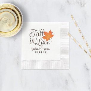 Elegant Fall in Love Orange Leaf Wedding Napkin