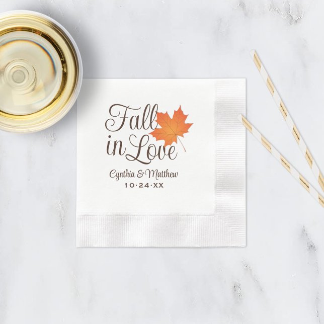 Elegant Fall in Love Orange Leaf Wedding Napkin (Creator Uploaded)
