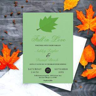 Elegant Fall in Love Sage Leaves Fall Wedding Invitation