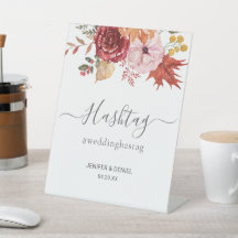 Elegant Fall Leaves Autumn Wedding Hashtag Sign