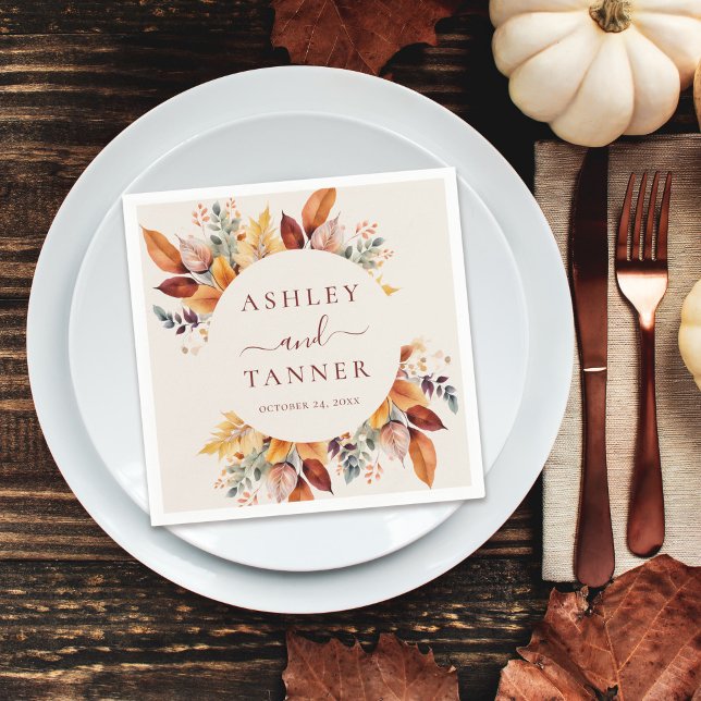 Elegant Fall Leaves Autumn Wedding Napkin (Creator Uploaded)