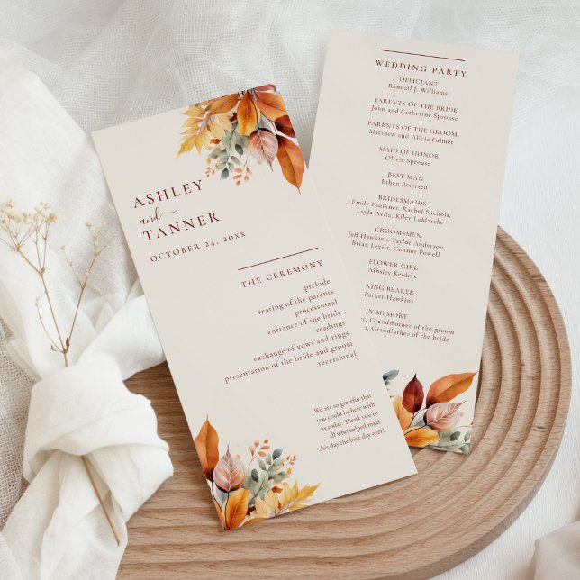 Elegant Fall Leaves Autumn Wedding Program (Creator Uploaded)