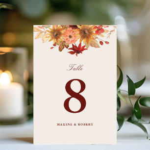 Elegant Fall Leaves Autumn Wedding Table Number