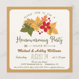 Elegant Fall Leaves & Berries Housewarming Party Invitation