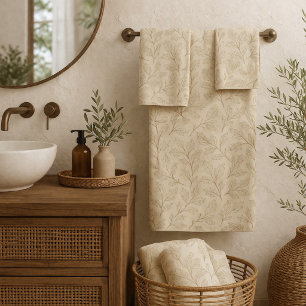 Elegant Fall Leaves   Boho Minimalist Farmhouse Bath Towel Set