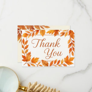 Elegant Fall Leaves & Copper Script Rustic Wedding Thank You Card