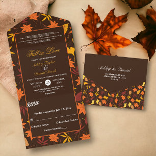 Elegant Fall Leaves Country Autumn Floral Wedding All In One Invitation