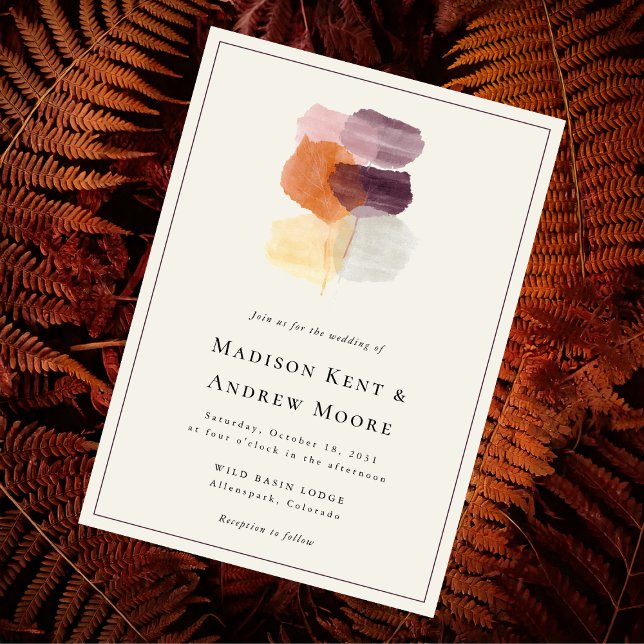 Elegant Fall Leaves Modern Autumn Art Wedding Invitation (Creator Uploaded)