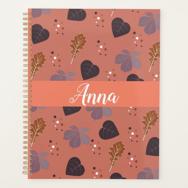 Elegant Fall Leaves Personalized Notebook Planner (Front)