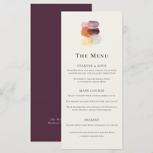 Elegant Fall Leaves Plum Rust Terracotta Wedding Menu (Front/Back)