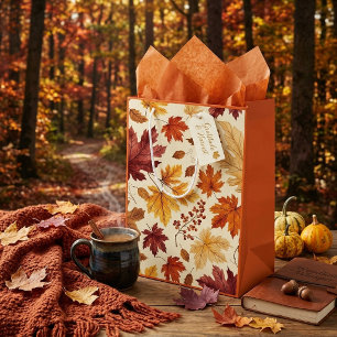 Elegant Fall Leaves & Pumpkin Gift Bag Autumn