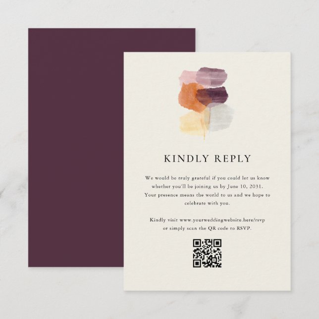 Elegant Fall Leaves QR Code Online Wedding RSVP Card (Front/Back)