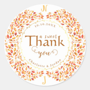 Elegant Fall Leaves Rustic Terracotta Wedding  Classic Round Sticker