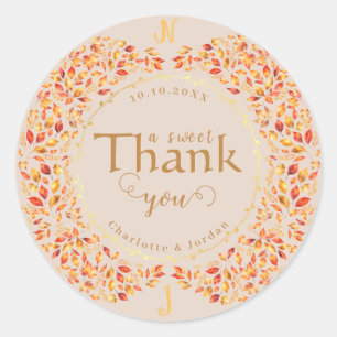 Elegant Fall Leaves Rustic Terracotta Wedding  Classic Round Sticker