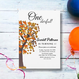 Elegant Fall Leaves Tree Romantic 1st Birthday Invitation