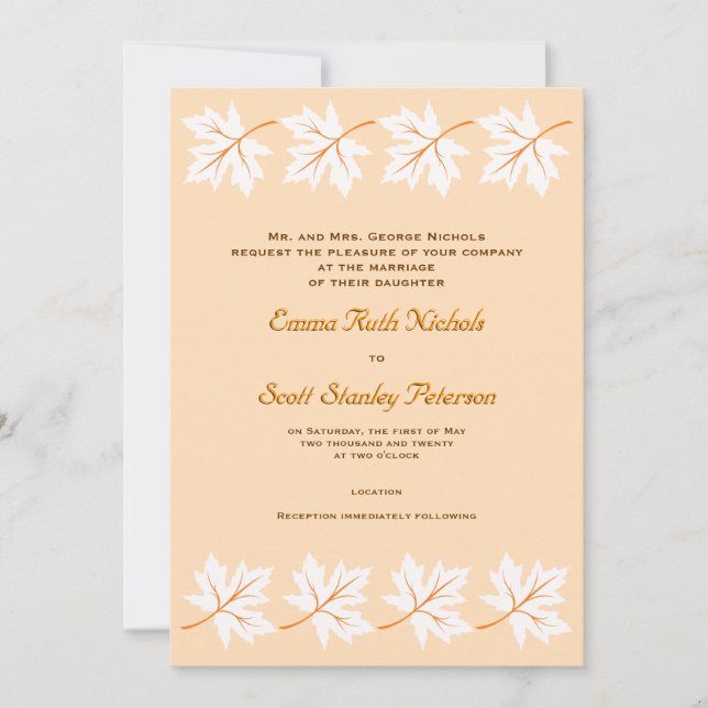 Elegant Fall Maple Leaf Custom Wedding Invitation (Front)