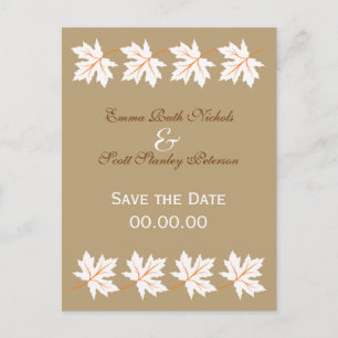 Elegant Fall Maple Leaf Save The Date Postcard
