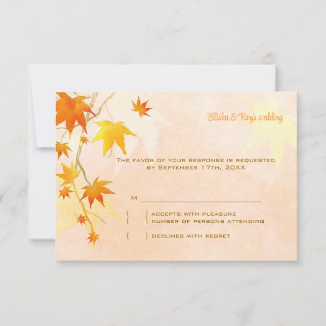 Elegant Fall Maple Leaves Wedding RSVP Card (Front)