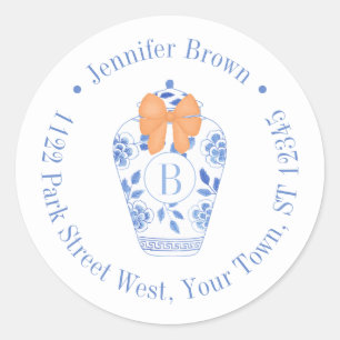 Elegant Fall Monogram Bow Return Address Classic Round Sticker
