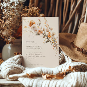 Elegant Fall Orange & Brown Wildflowers Wedding Invitation