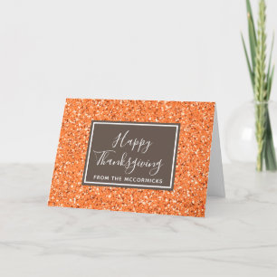 Elegant Fall Orange Glitter Thanksgiving Custom Holiday Card