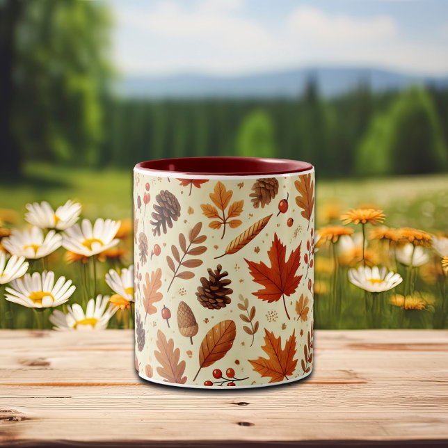 Elegant Fall Pattern Two-Tone Coffee Mug (Creator Uploaded)